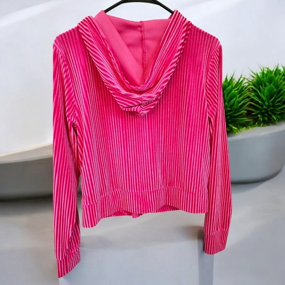 Colsie Hot Pink Velour Full Zip up Ribbed Sweatshirt - Picture 5 of 7
